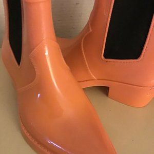 Calvin Klein Jeans women orange waterproof short rubber rain Carol boots US 6.5